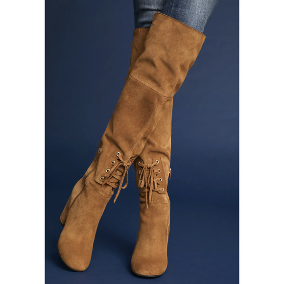 Anthropologie Shoes - Anthropologie Elysess Suede Lace up Camel Over the Knee Boots